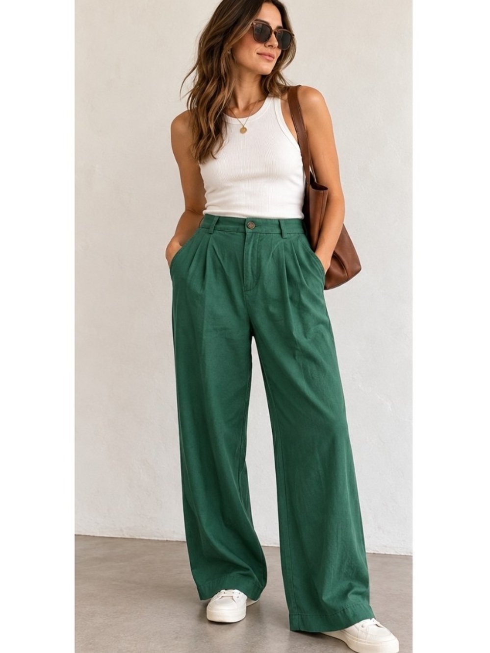LOFT Womens 6 Green Lyocell Pleated Wide Leg Pants High Rise Trousers Workwear